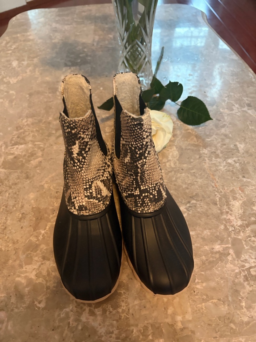 Outwoods Snake-Print Chelsea Duck Boots - Black and Beige
